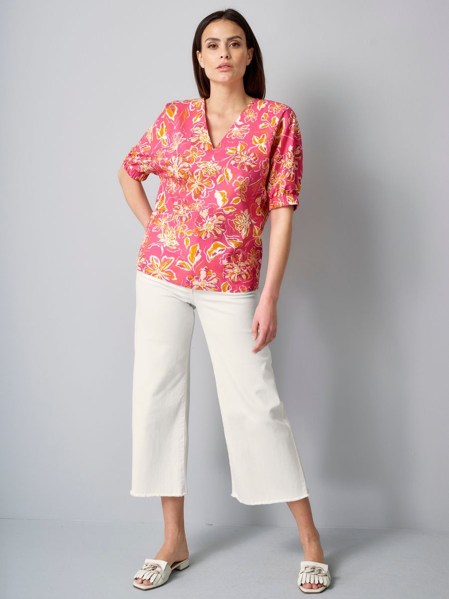 Florale V-Ausschnitt Bluse mit Fledermausärmeln