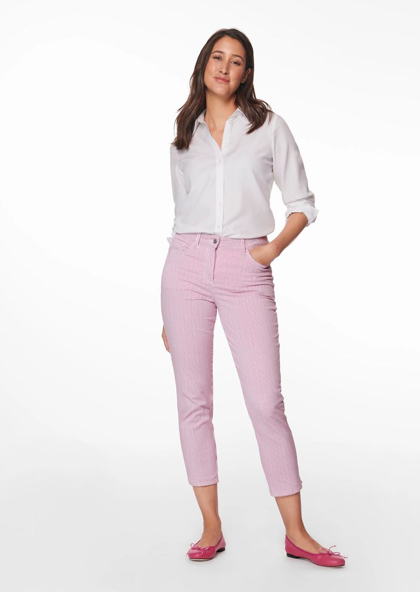 Fein gestreifte 7/8 Slim-Fit-Jeans