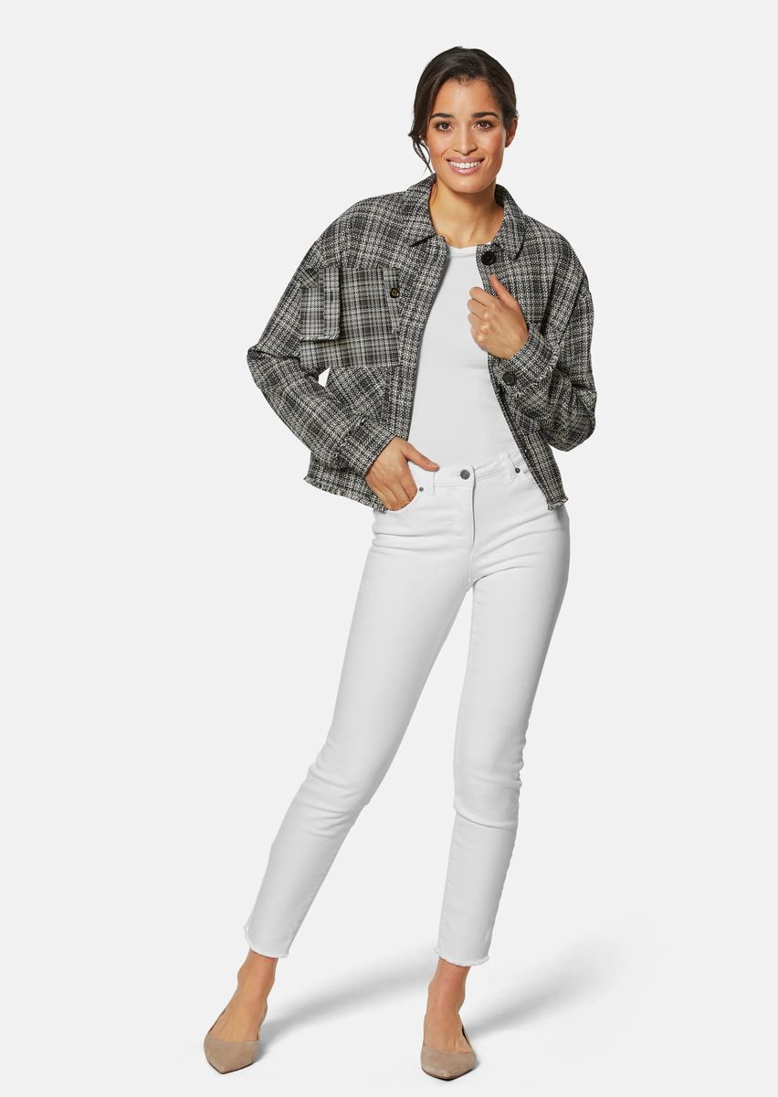 Kurzer karierter Blazer mit Fransen