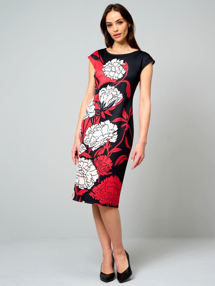 Etuikleid mit Blumenprint aus Scuba
