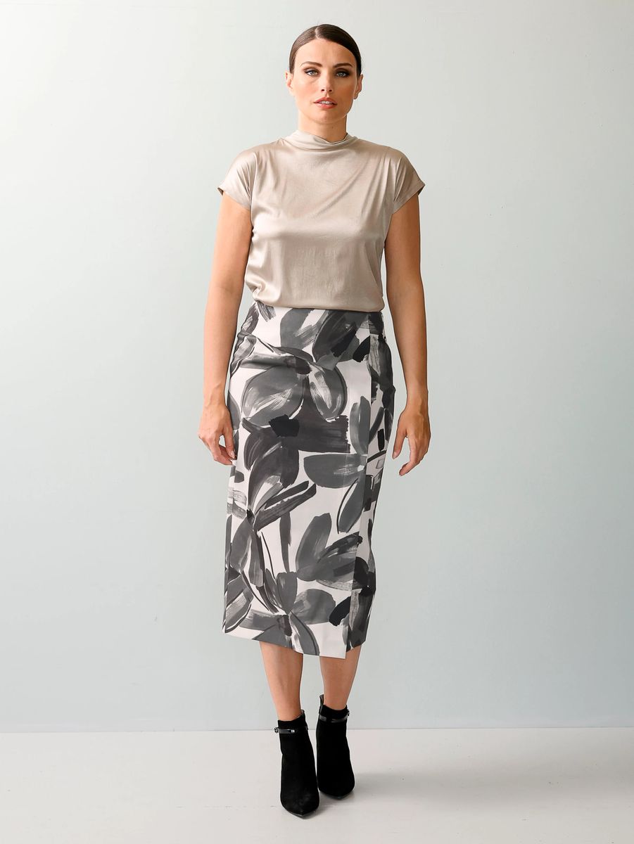 Bleistiftrock mit abstraktem Floralprint