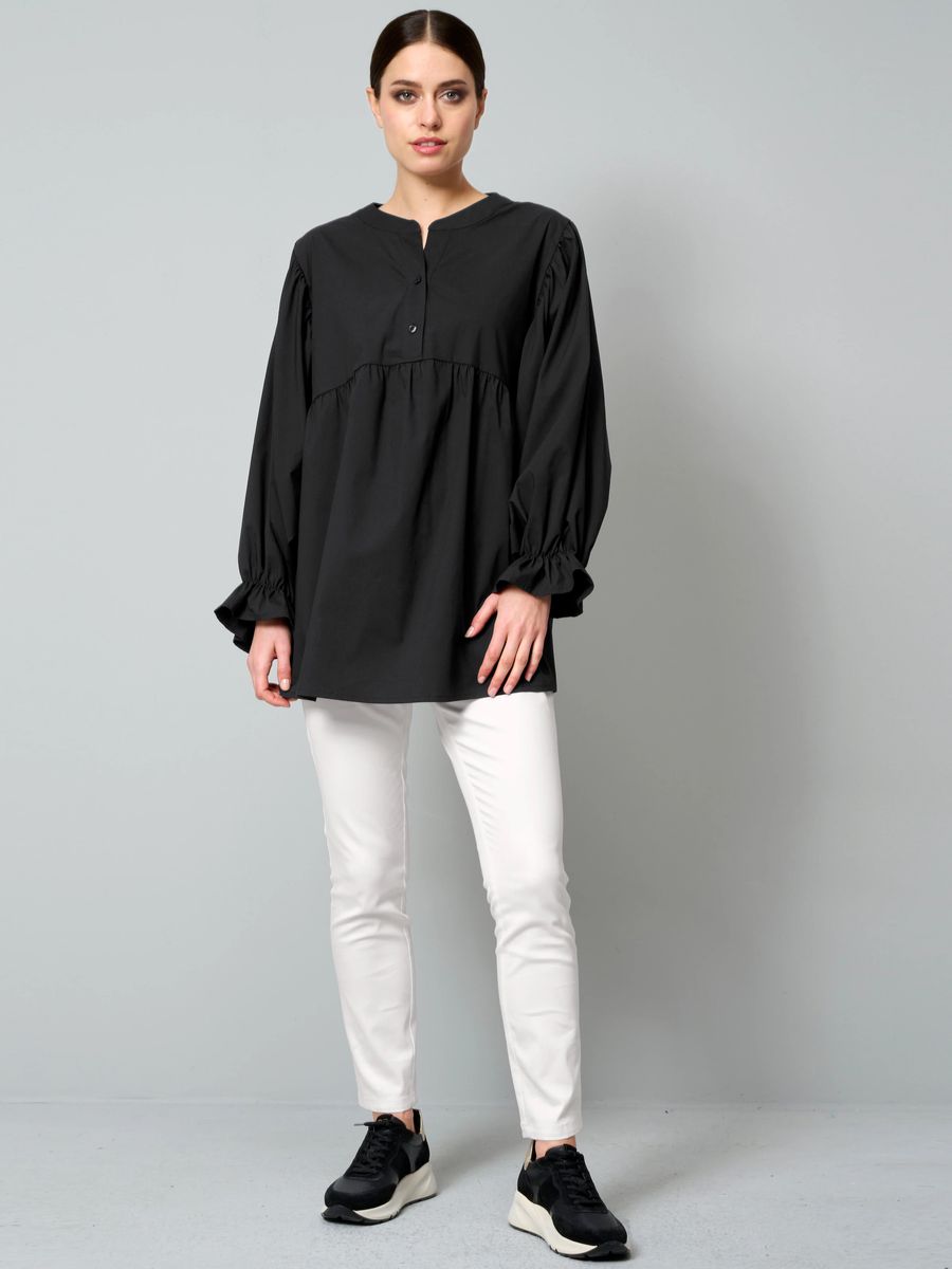 Oversized Popeline-Bluse mit Rüschendetails
