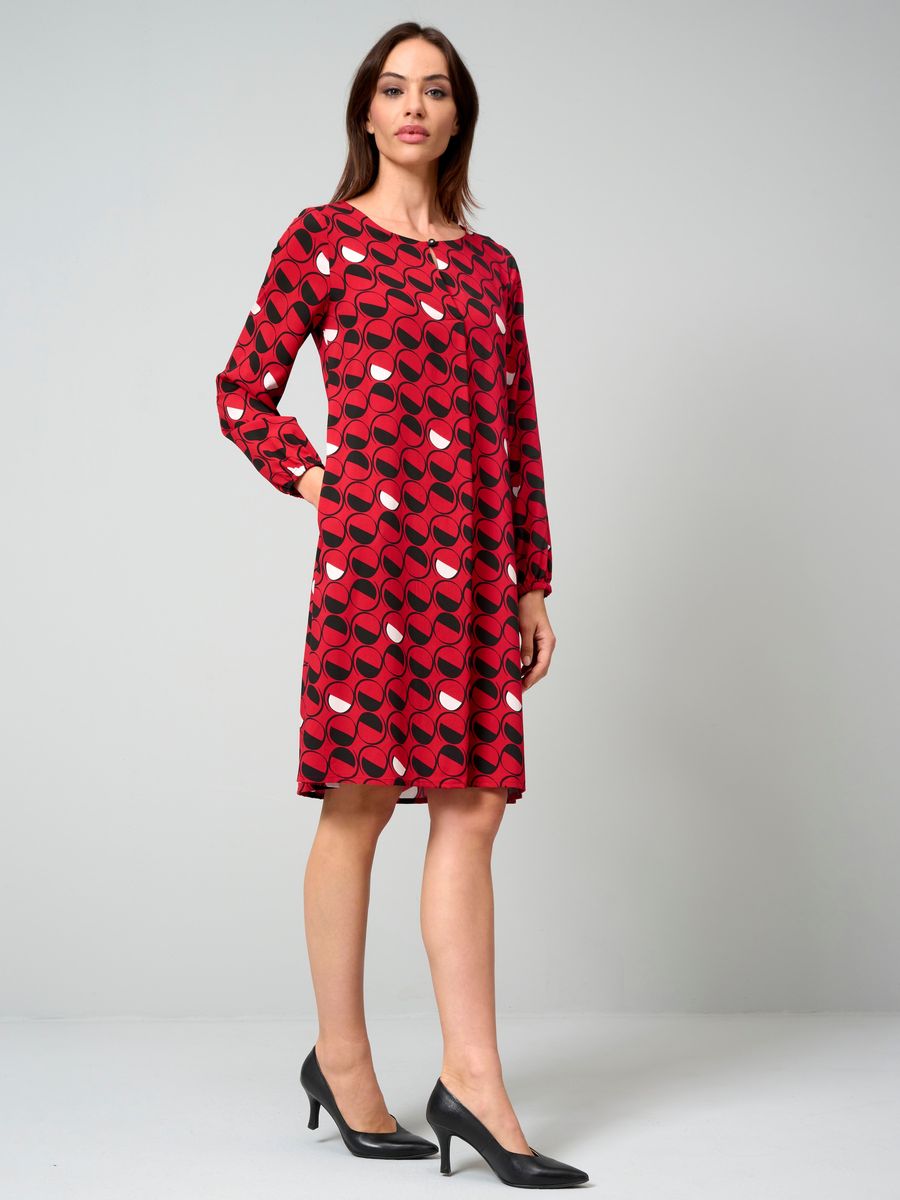 Geometrisches Kleid mit Ballonärmeln