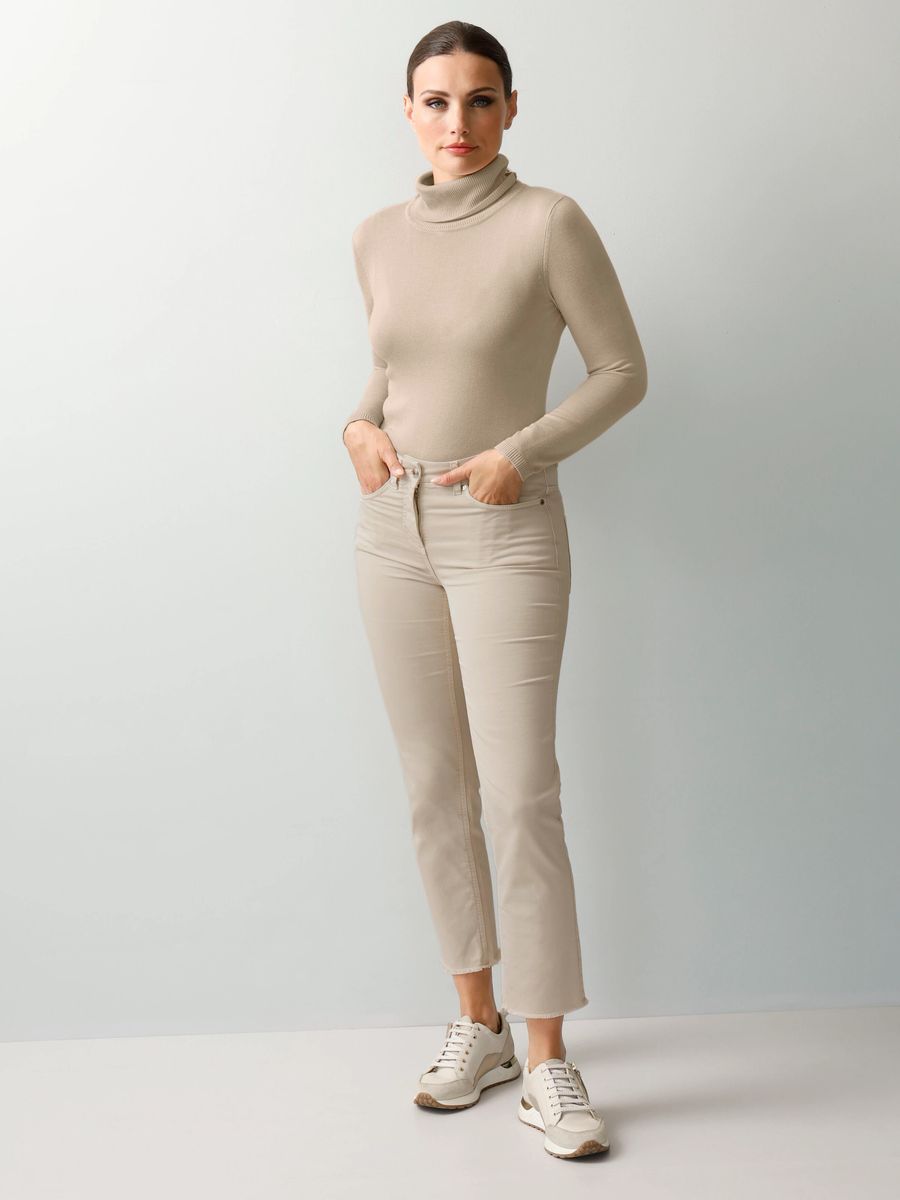 Slim-Fit 7/8-Twillhose mit Fransen