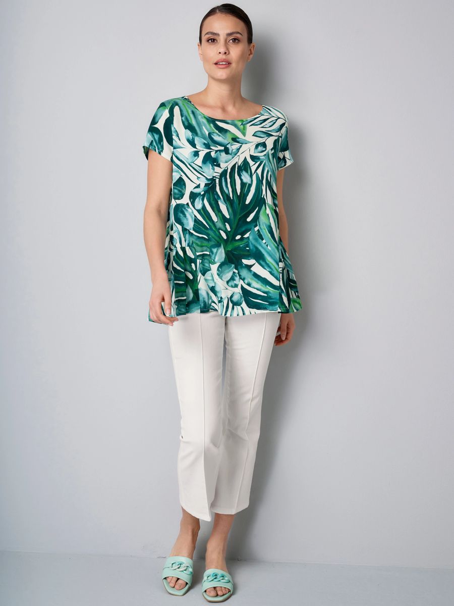 Peplum-Oberteil mit tropischem Palmenmuster