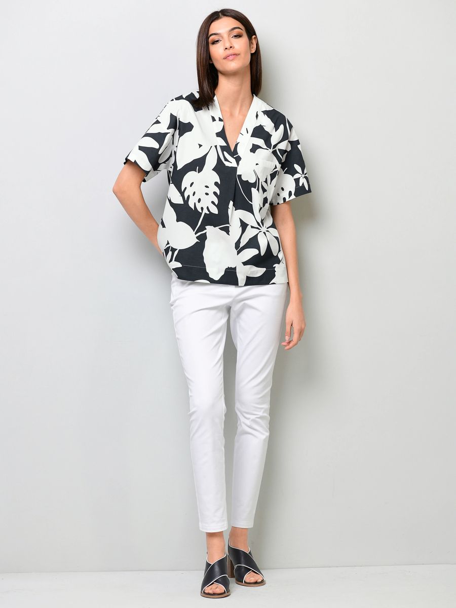 Grafische A-Linien-Shirtbluse mit Blumenmuster