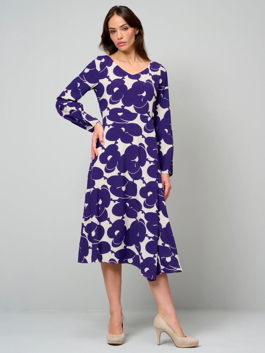 Asymmetrisches Midikleid mit Blumenprint