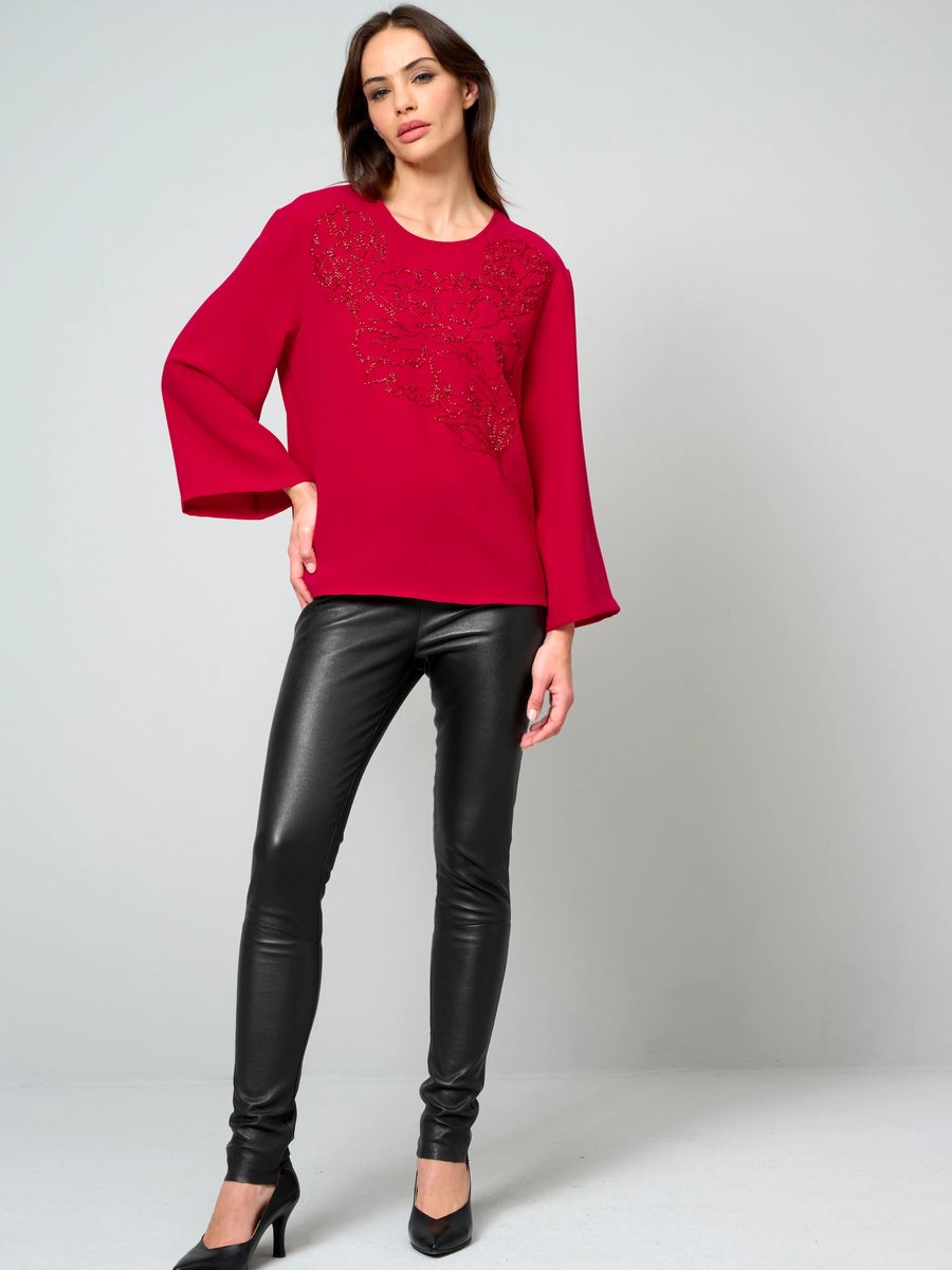 Elegante A-Linien-Bluse mit Perlenstickerei