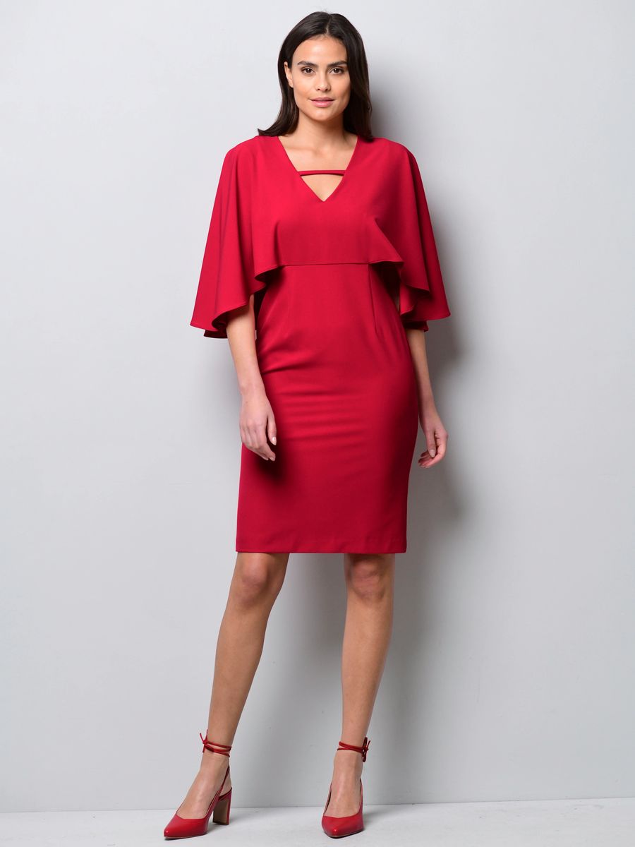 Cocktailkleid mit Cape-Ärmeln und V-Ausschnitt