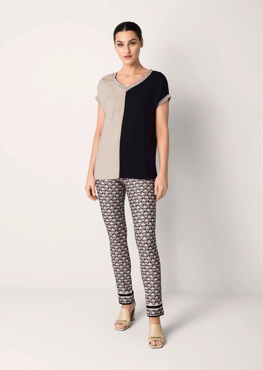 Colorblock-Shirt mit V-Ausschnitt und Lurex
