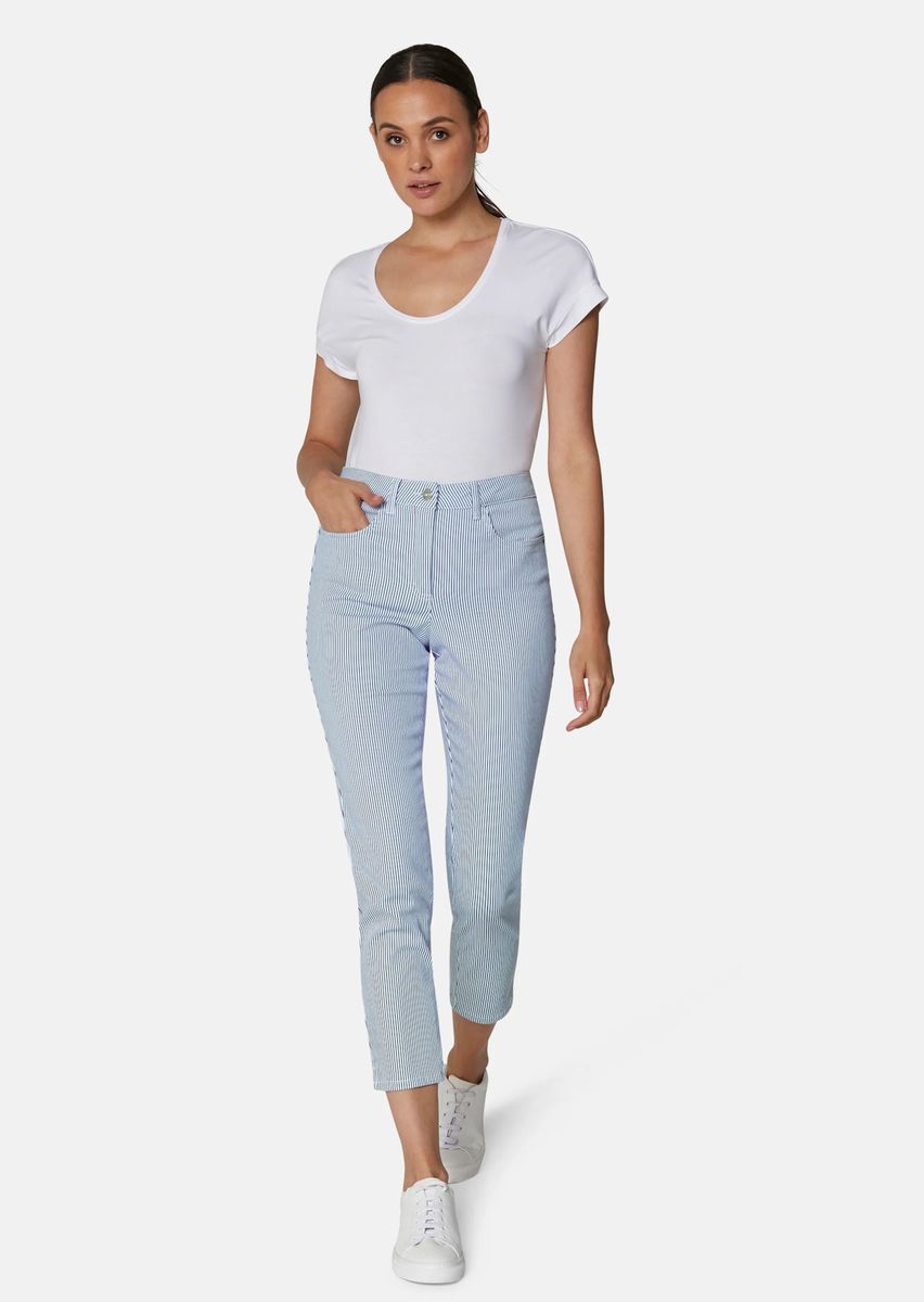 Fein gestreifte Slim-Fit 7/8-Jeans