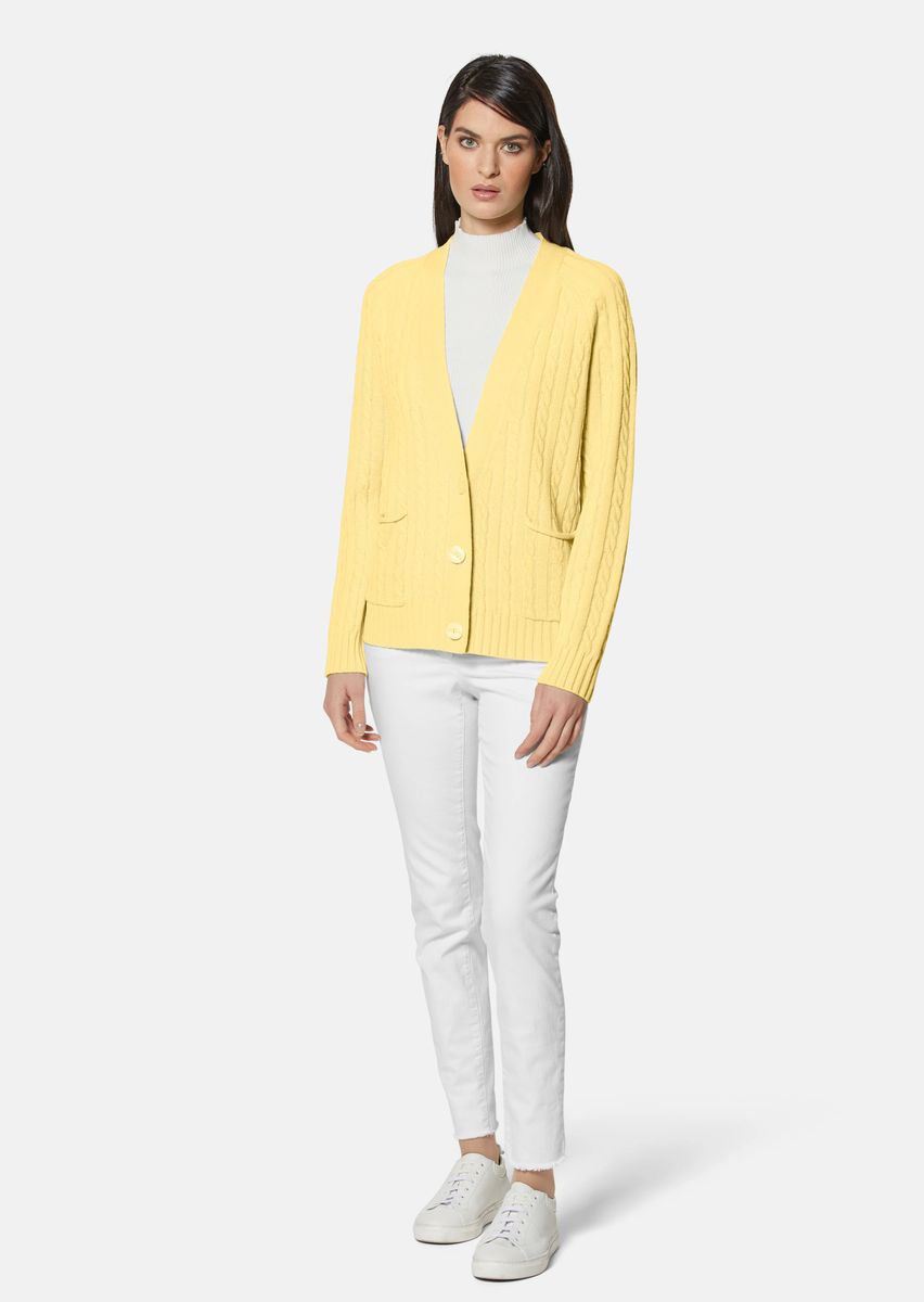 V-Ausschnitt Strickjacke mit Zopfmuster