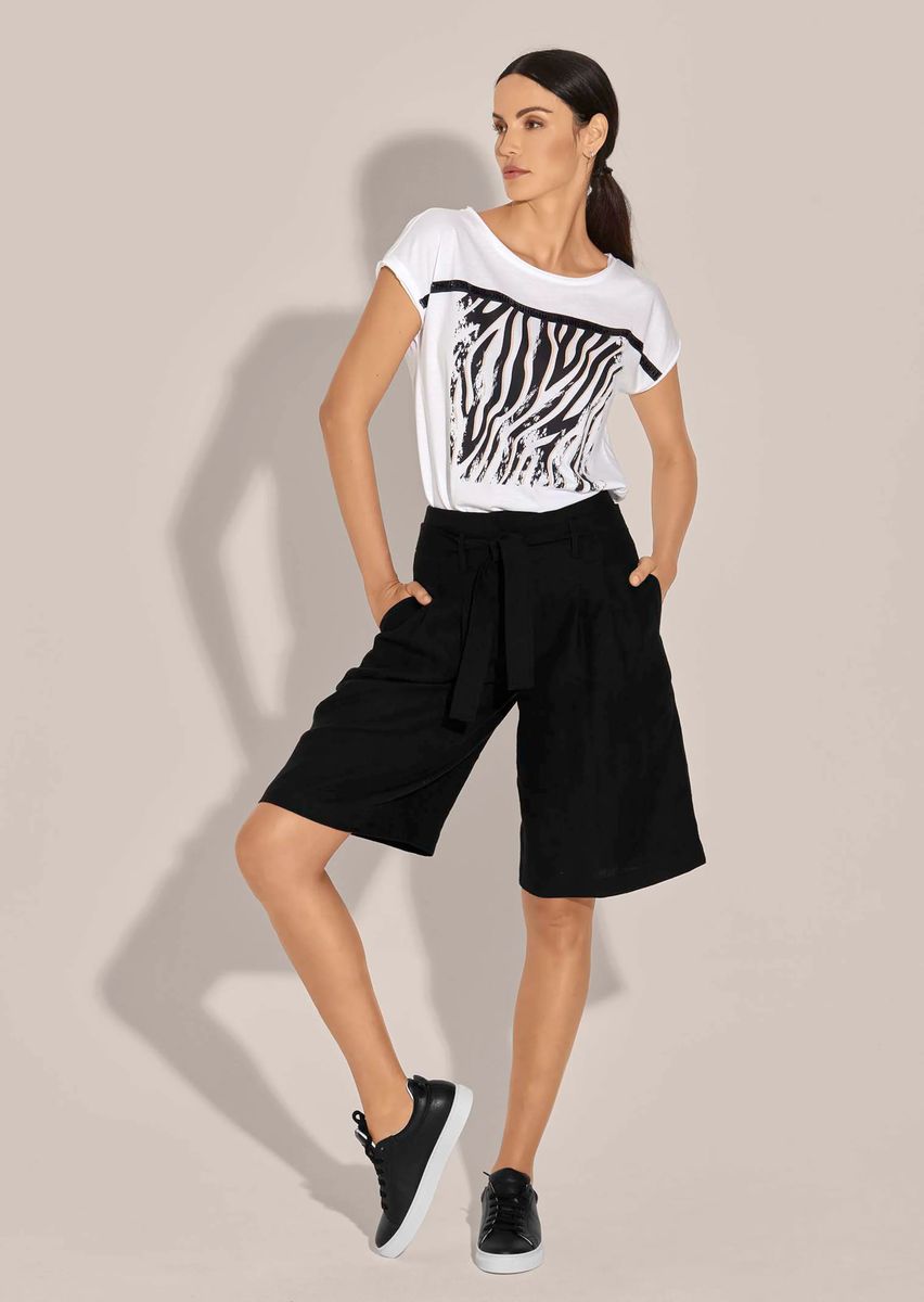 High-Waist Bermuda-Shorts aus Leinen