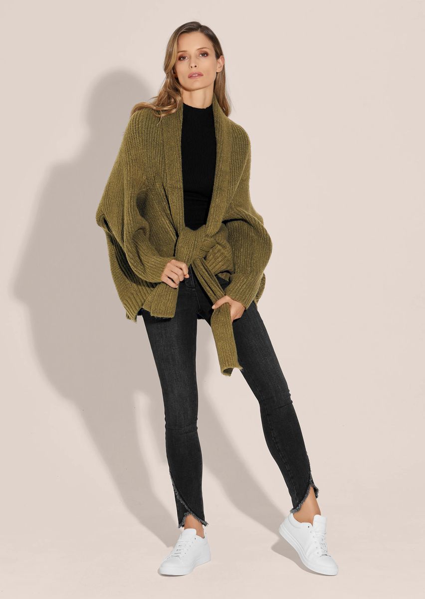 Oversized Rippstrick-Cardigan zum Binden