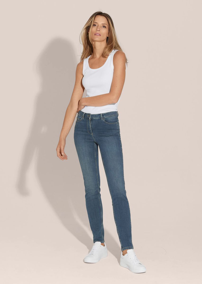 Skinny-Jeans mit seitlicher Raffung
