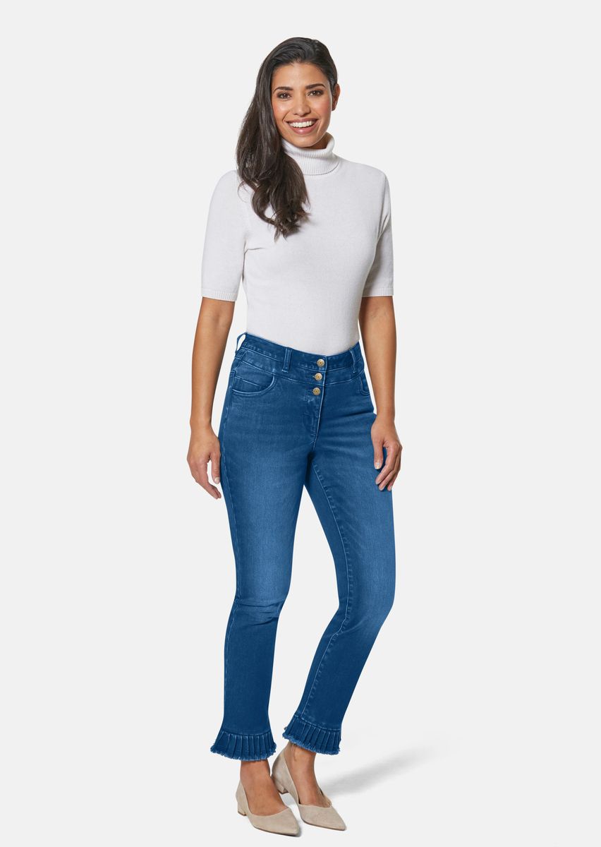 High-Waist-Jeans mit Plissee-Saum