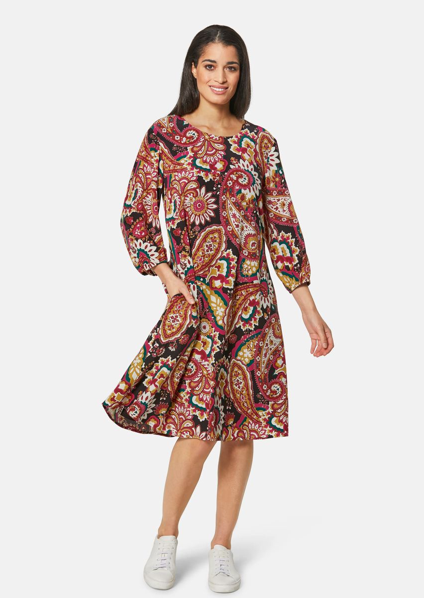 Fließendes A-Linien-Kleid mit Paisleymuster
