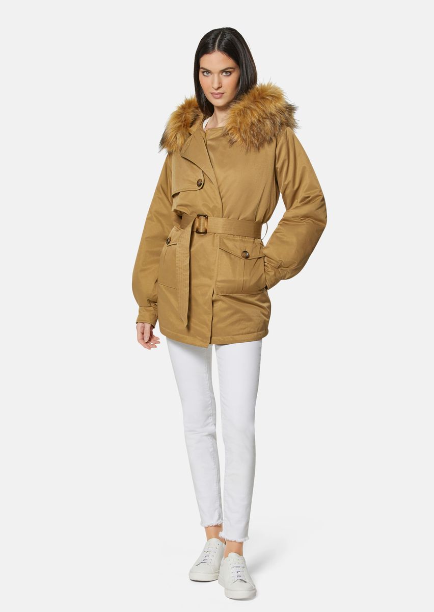 Parka mit Gürtel und Kunstfell