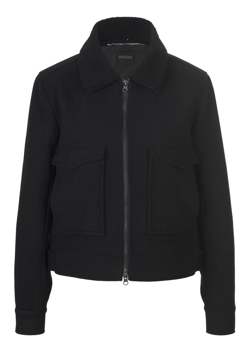 Kastige Wollmischjacke mit Webpelz