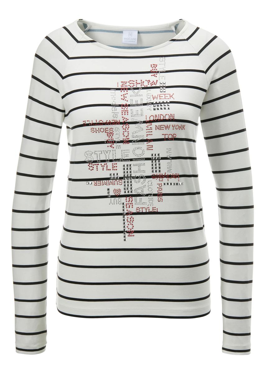 Ringelshirt mit Schmuckstein-Schriftzug