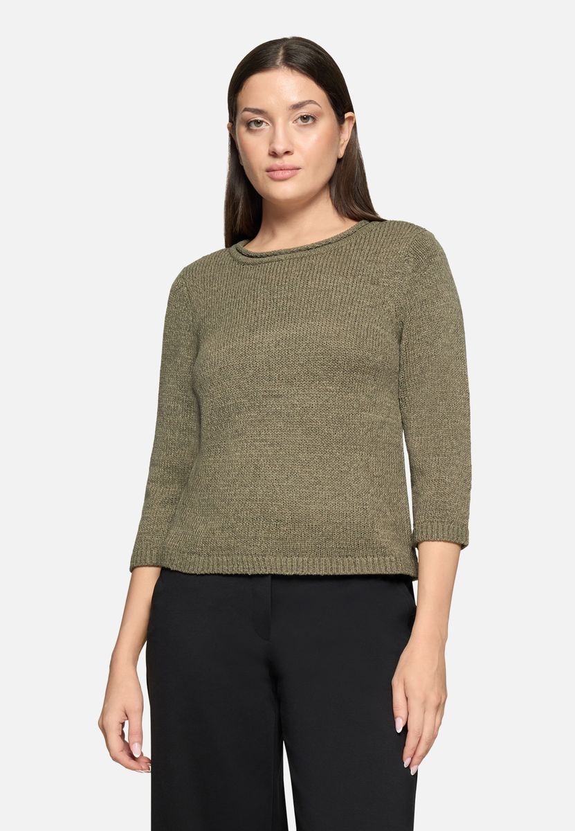 Klassischer Rundhals-Strickpullover mit 3/4-Arm