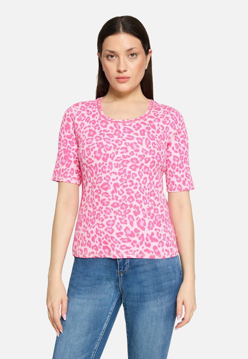 Geripptes T-Shirt mit Leopardenmuster