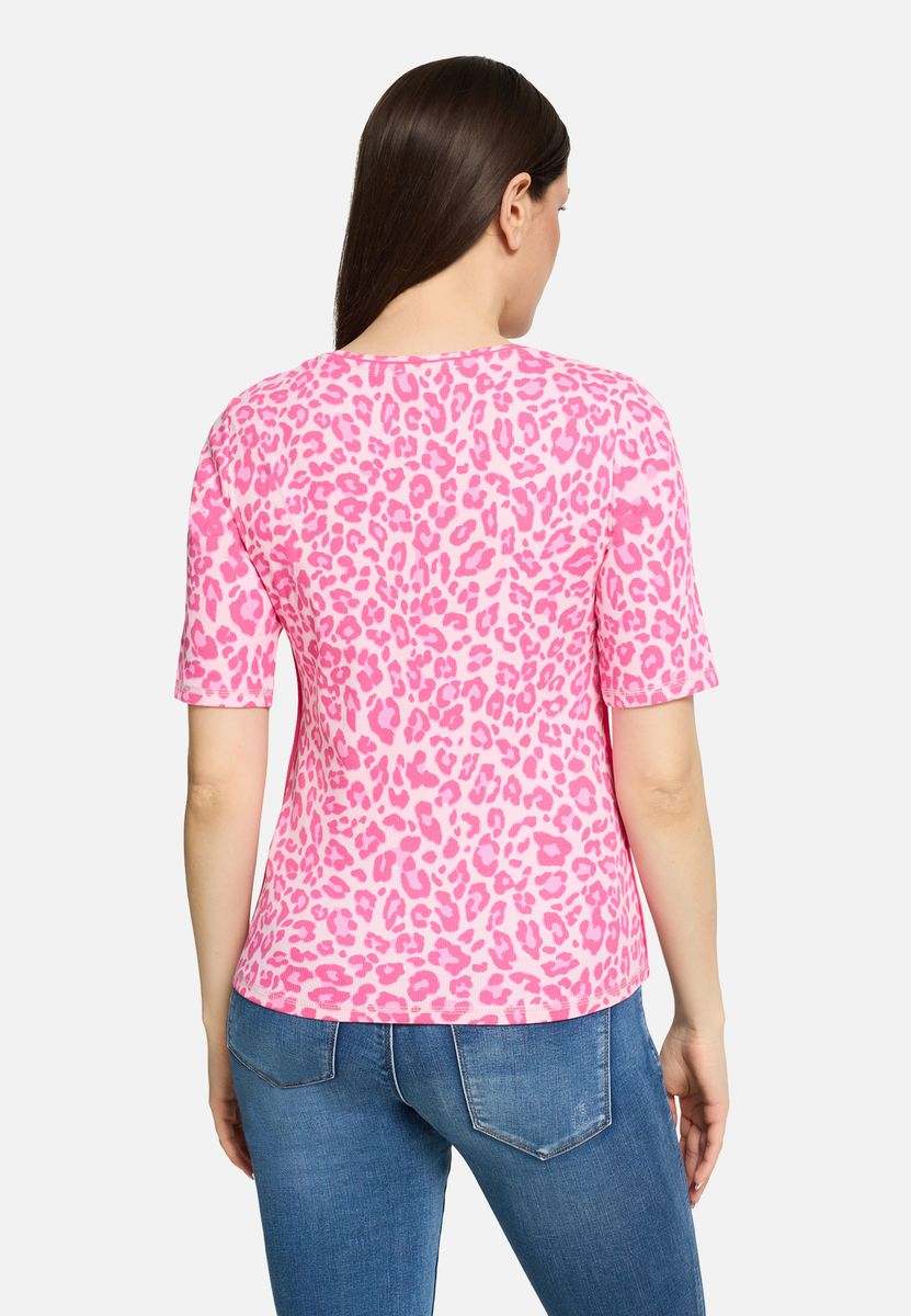 Geripptes T-Shirt mit Leopardenmuster