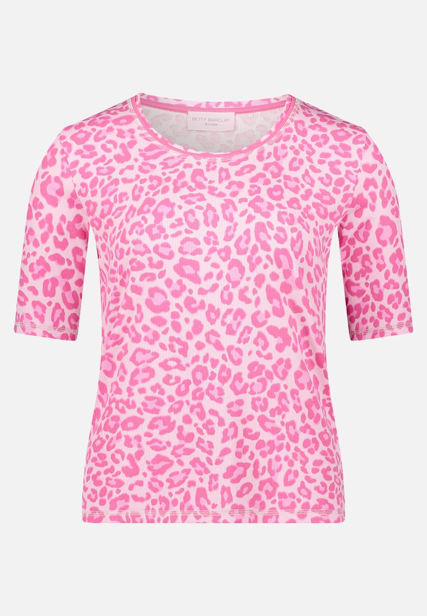 Geripptes T-Shirt mit Leopardenmuster