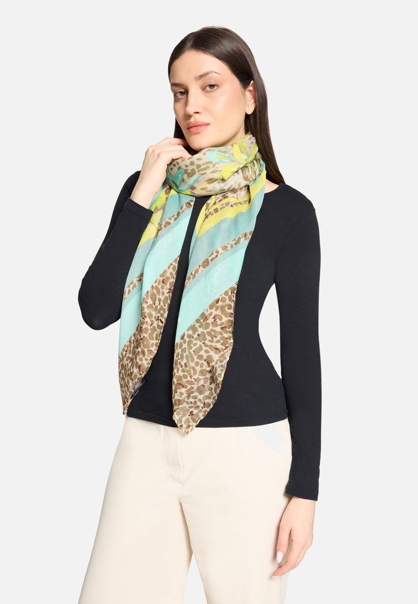 Quadratisches Tuch mit Blumen- und Leoprint