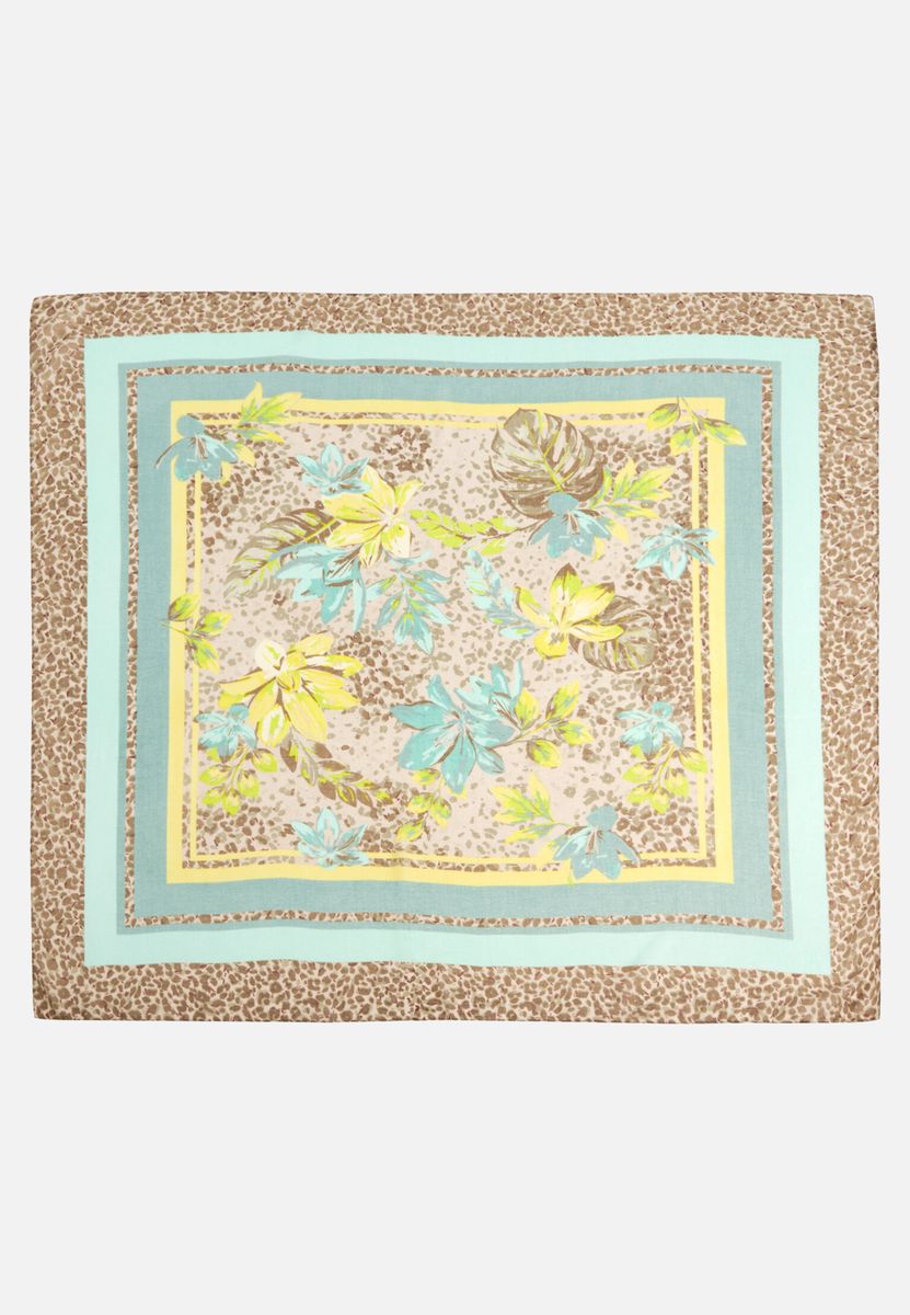 Quadratisches Tuch mit Blumen- und Leoprint