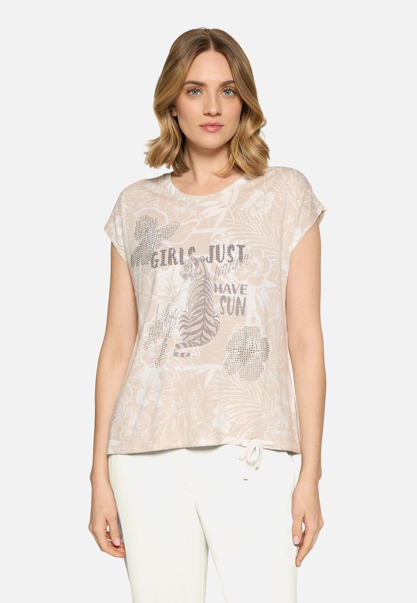 T-Shirt mit Tropenprint und Tunnelzug