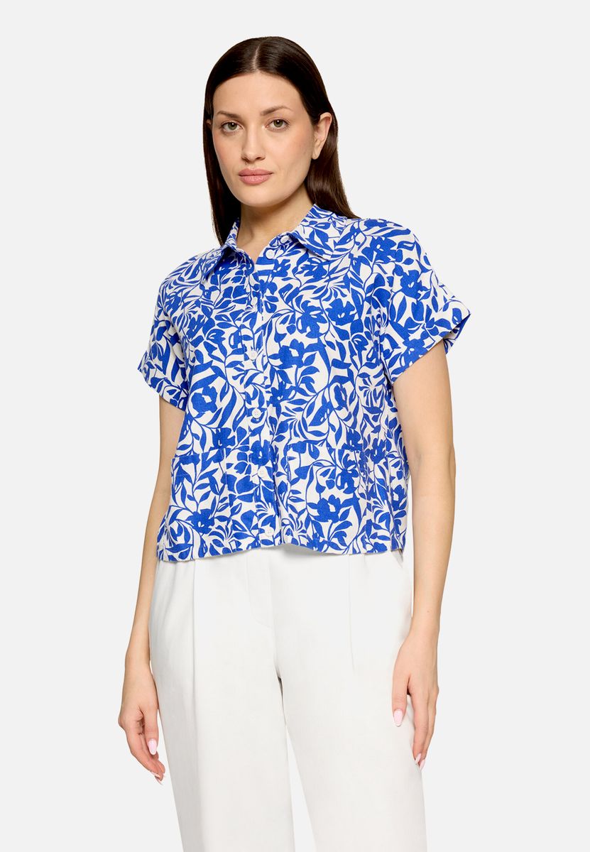 Kurzärmelige Leinenbluse mit Blumenmuster