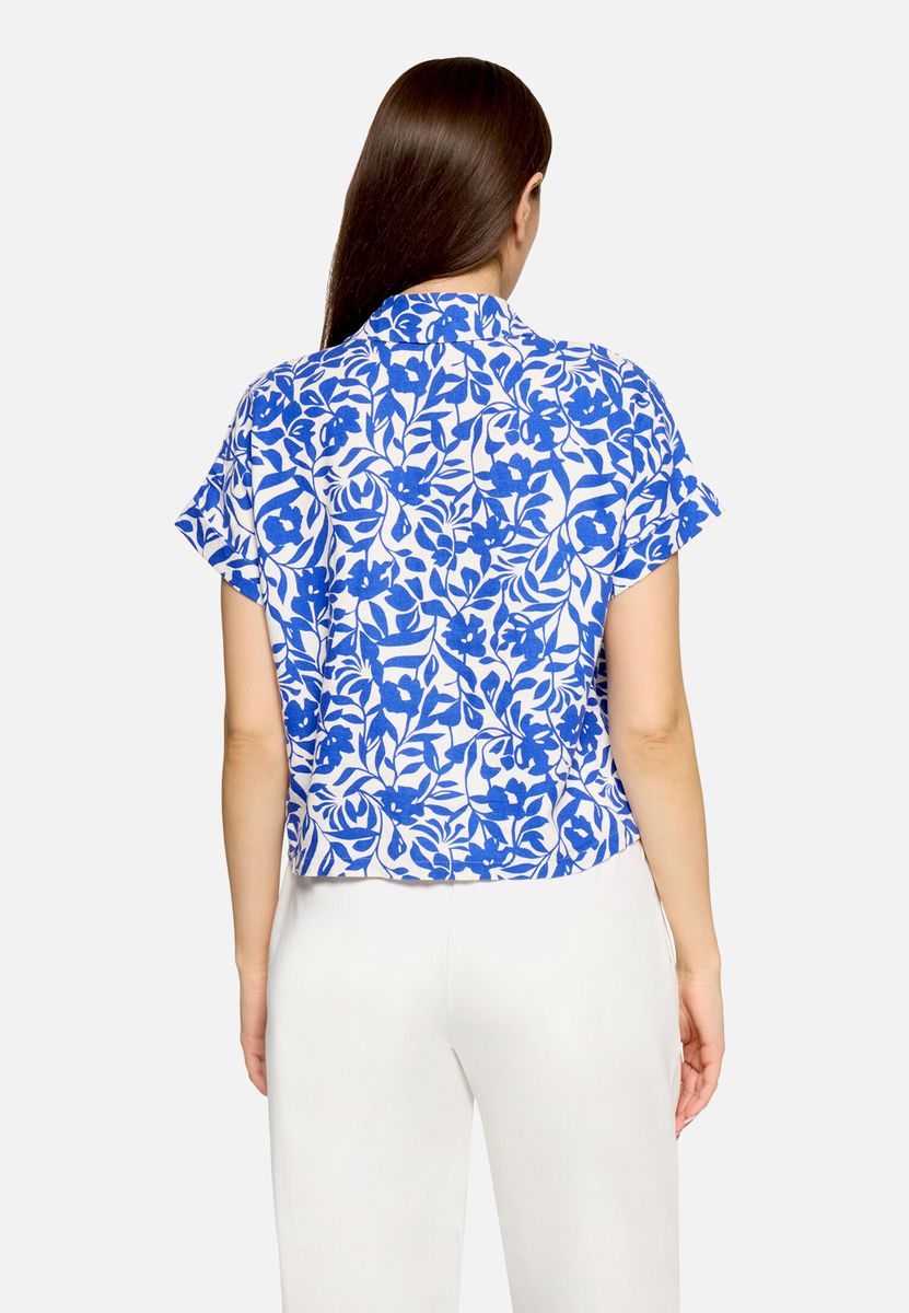Kurzärmelige Leinenbluse mit Blumenmuster
