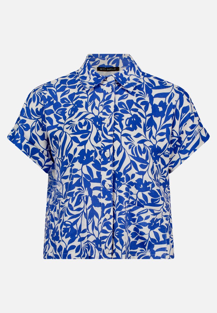 Kurzärmelige Leinenbluse mit Blumenmuster