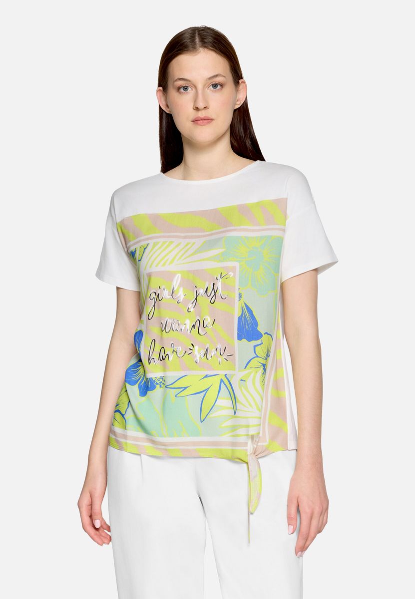 Tropisches Grafik-Shirt mit Knotensaum