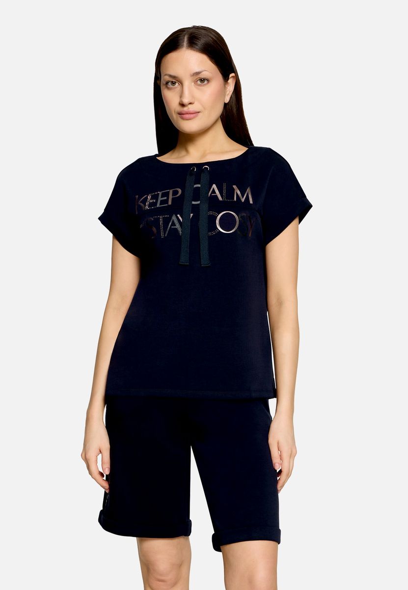 Kurzarm-Sweatshirt mit Strass-Slogan