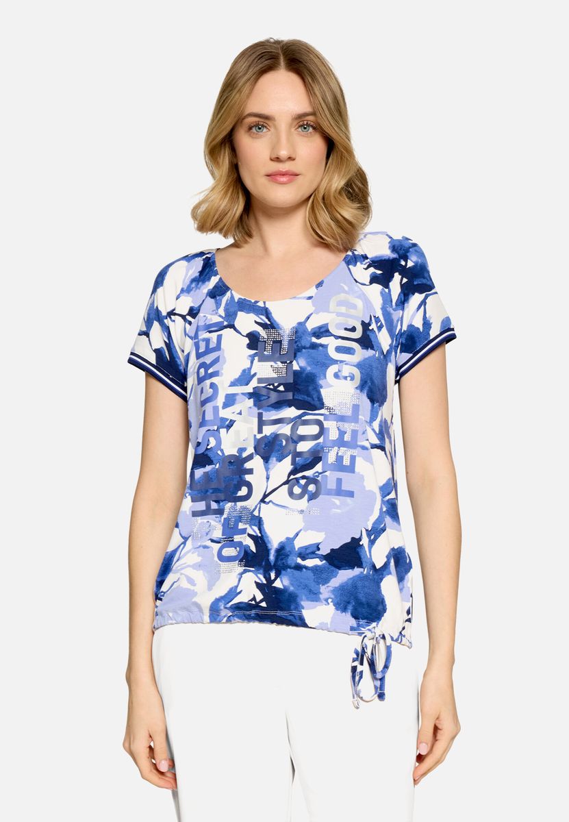Floral-Print-Shirt mit Raffung