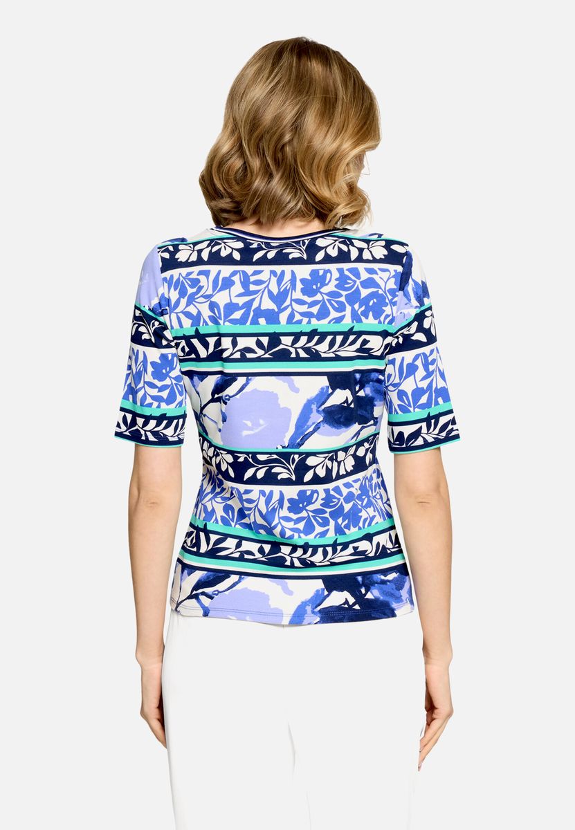 Geripptes T-Shirt mit Blumenmuster