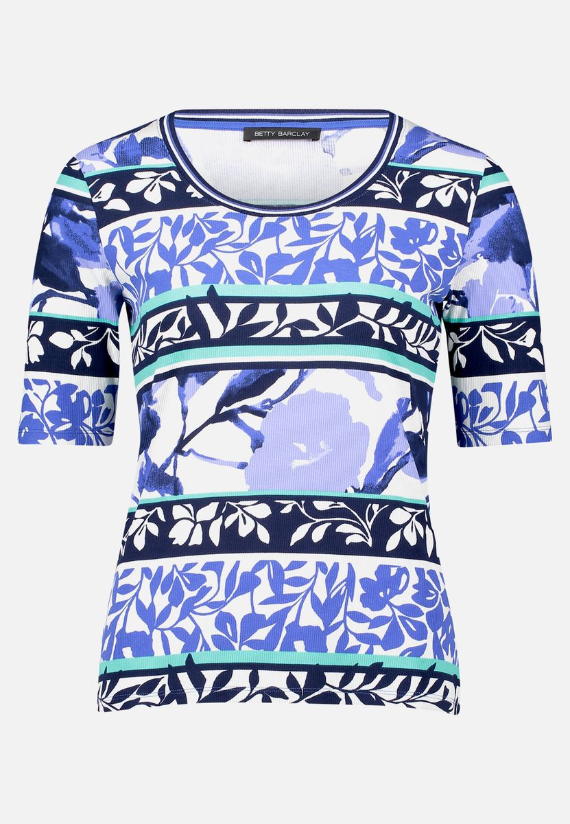 Geripptes T-Shirt mit Blumenmuster