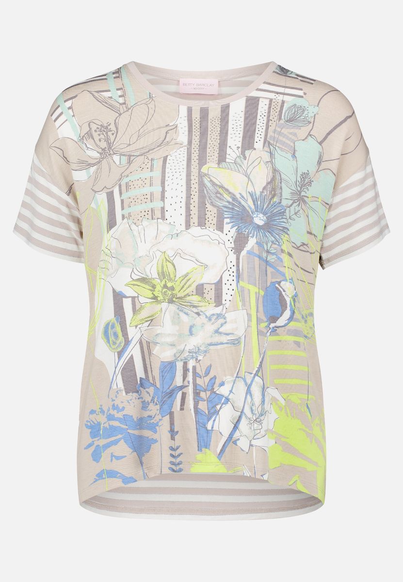 Gestreiftes T-Shirt mit Blumenmuster-Mix