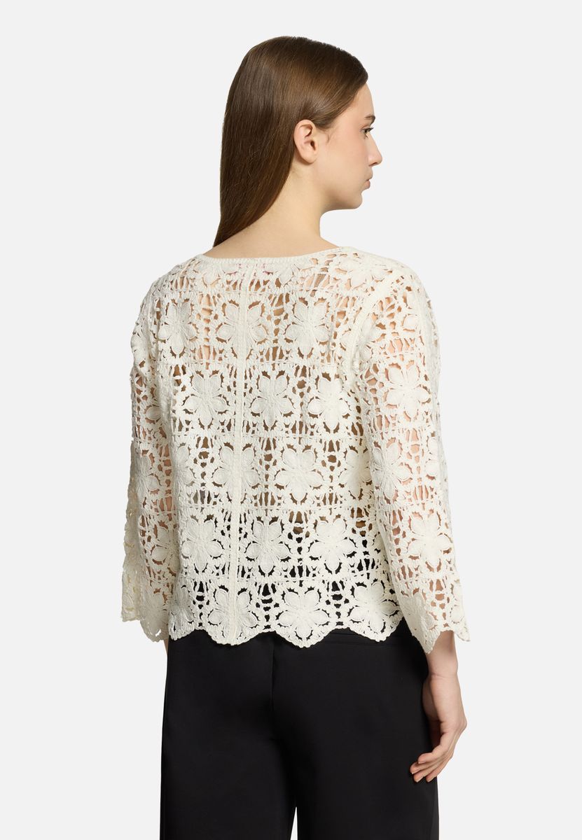 Floral gestrickter U-Boot-Ausschnitt Pullover