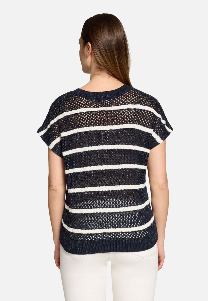 Kurzarm-Lochstrickpullover mit Streifen