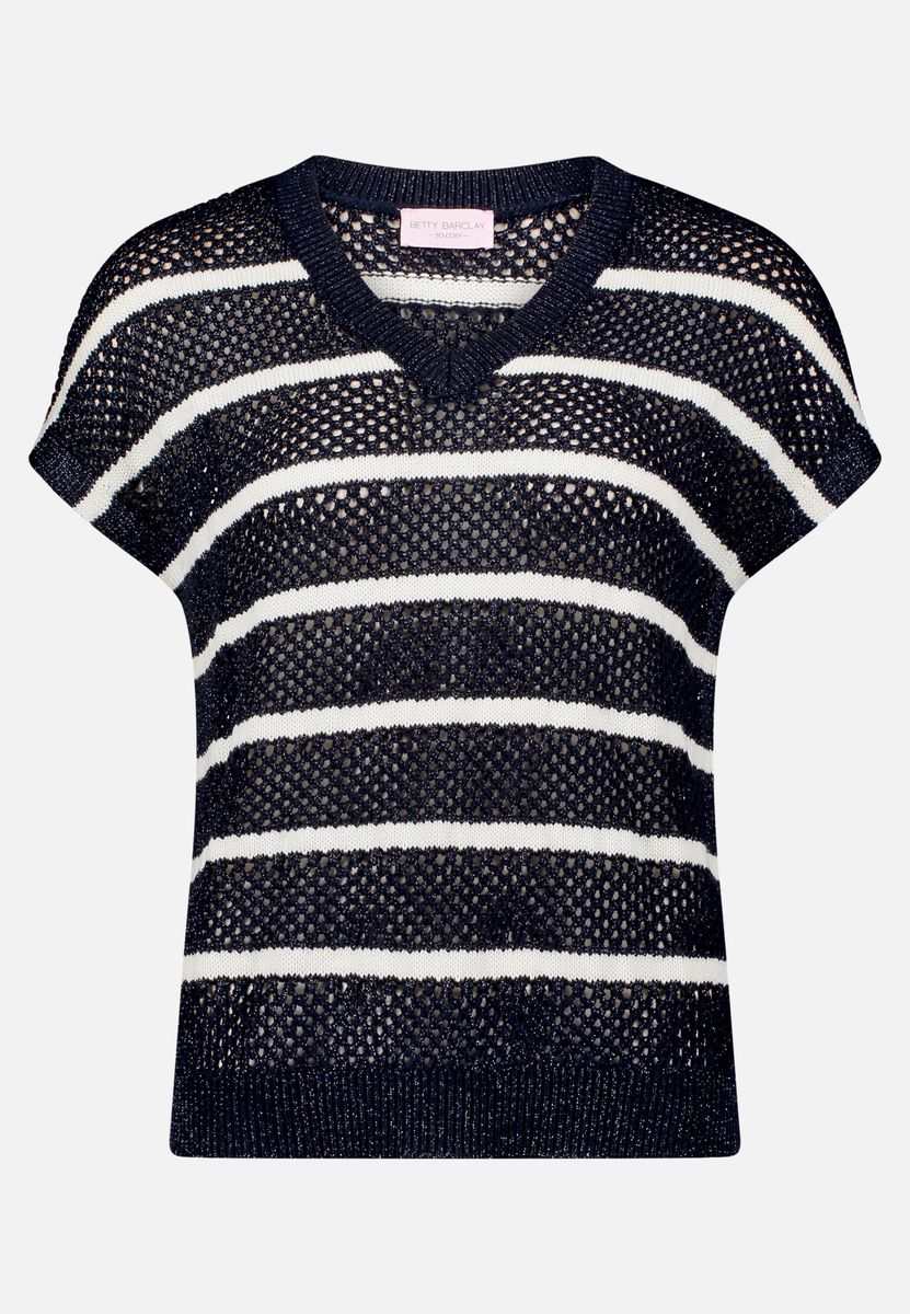 Kurzarm-Lochstrickpullover mit Streifen