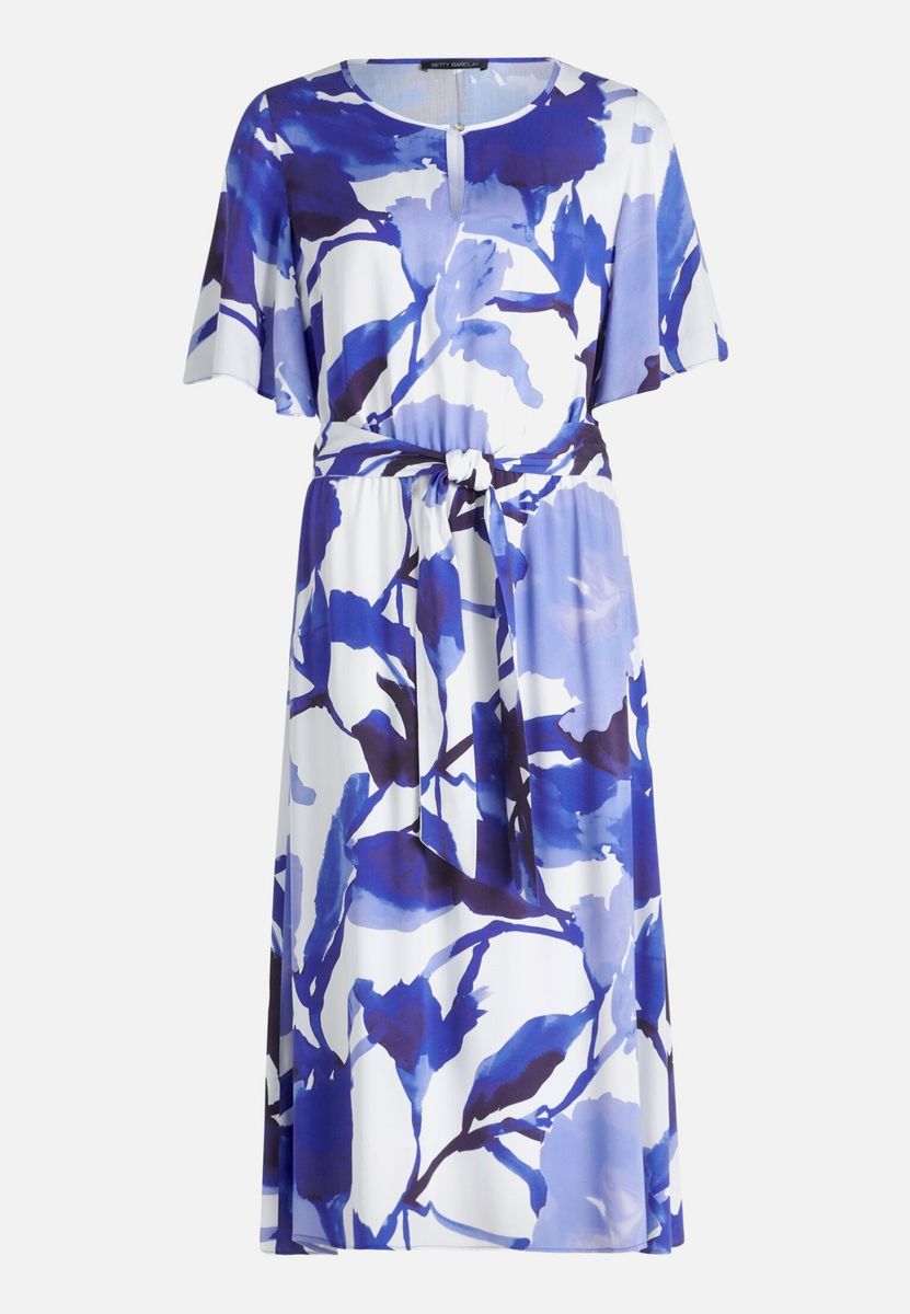 Blumiges Midikleid mit Bindegürtel