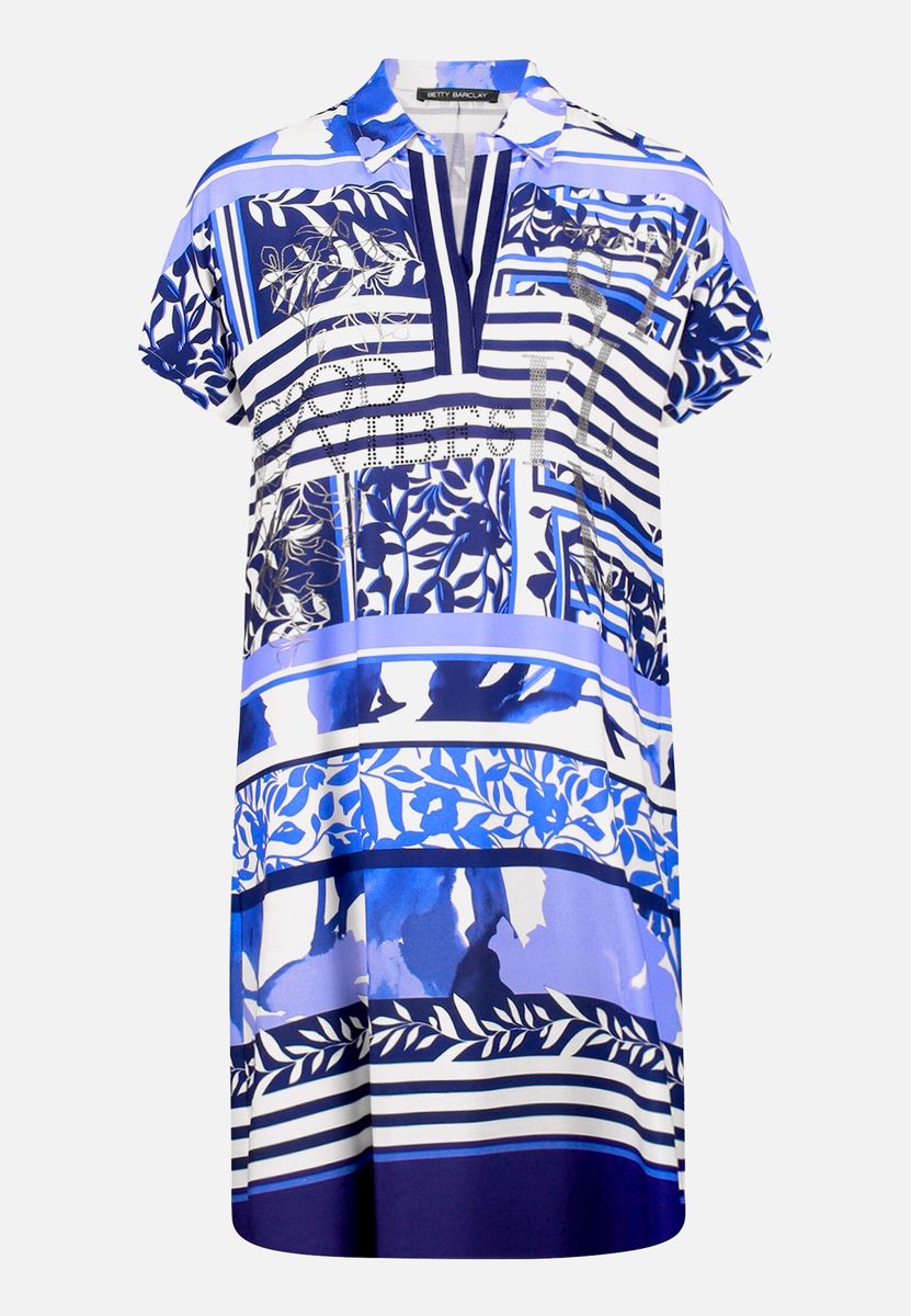Gemustertes Polokleid mit V-Ausschnitt
