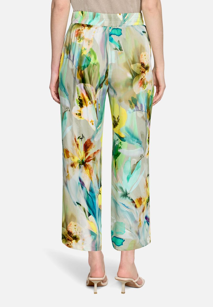 Weite Marlene-Hose mit Aquarell-Blumenmuster