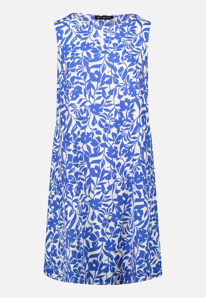 Ärmelloses Leinenkleid mit Blumenmuster