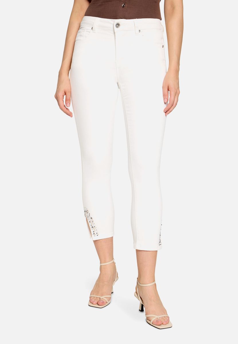 Slim-Fit Cropped-Jeans mit Strass
