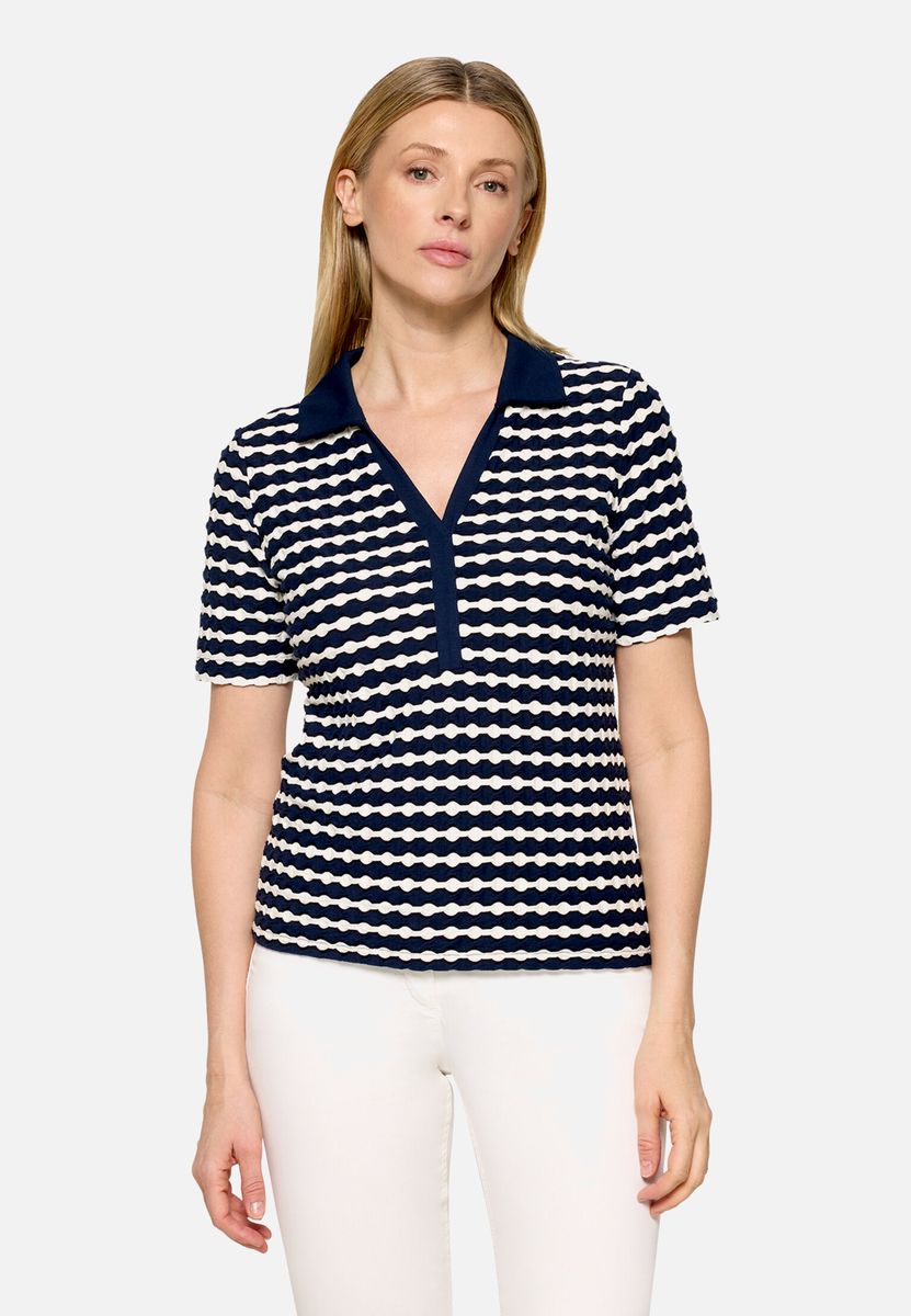 Strukturiertes Polo-Shirt mit Wellenstreifen