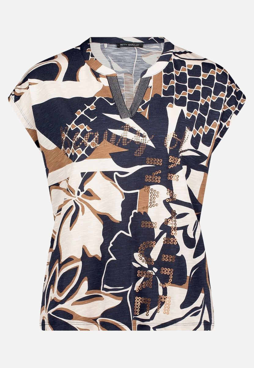 Jersey-Top mit Blumendruck und Pailletten